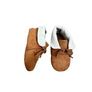 Baby Moccasin Slippers By Old Navy 12-18M Faux Suede & Cotton Blend Tan & Cream